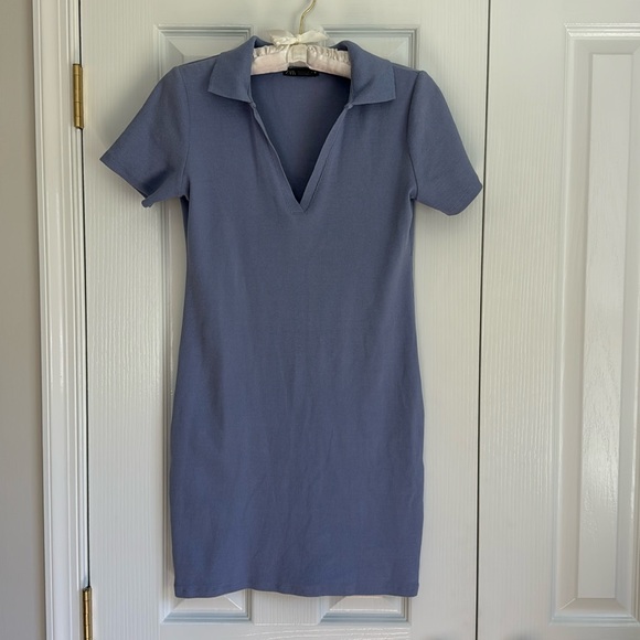 Zara Ribbed V-Neck Mini Shirt Dress Size L - Picture 2 of 7